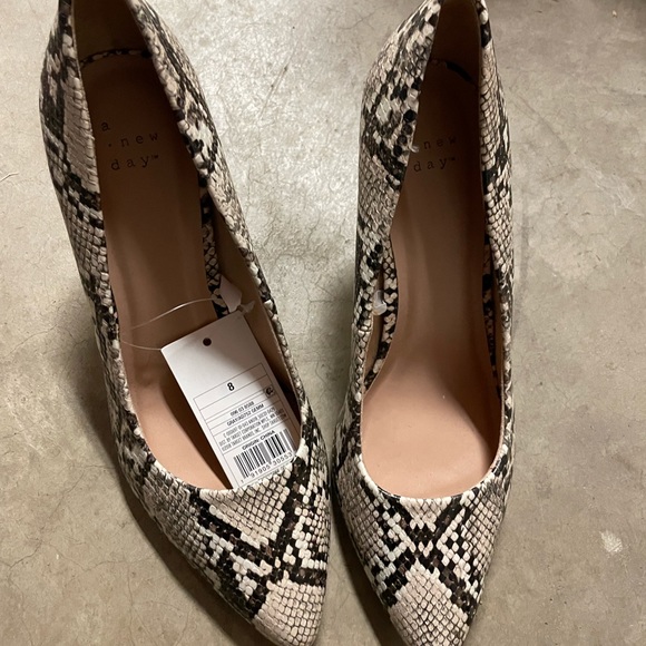 Women's Gemma Snake Print Pointed Toe Block Heeled Pumps - A New Day Gray - Picture 1 of 3